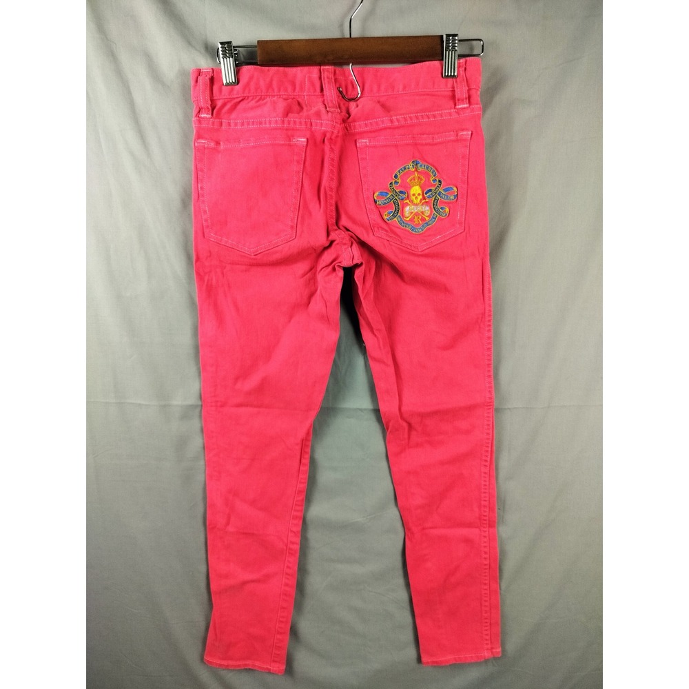 Rugby Ralph Lauren Jeans Women 27 Pink Vintage Embroidered Skull Skinny Crop Y2K